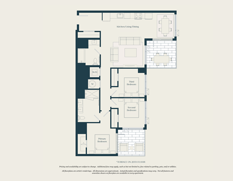 Floor plan for 3 beds, 2 baths, 1167 sqft